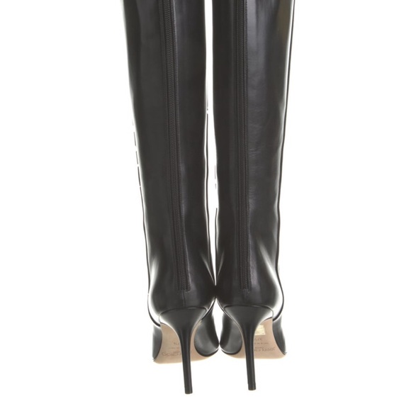 Jimmy Choo Black Leather Pointy-Toe Knee-High Boots - Picture 5 of 12